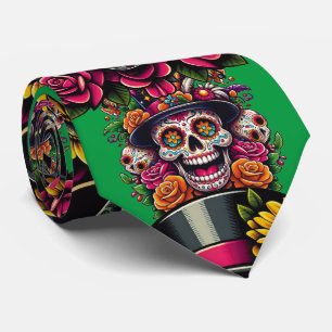 Sugar Skull Art - Top Hat floral Fiesta (grün) Krawatte