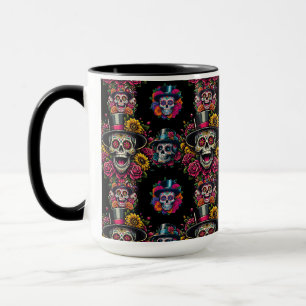 Sugar Skull Art - Top Hat Floral Fiesta Tasse