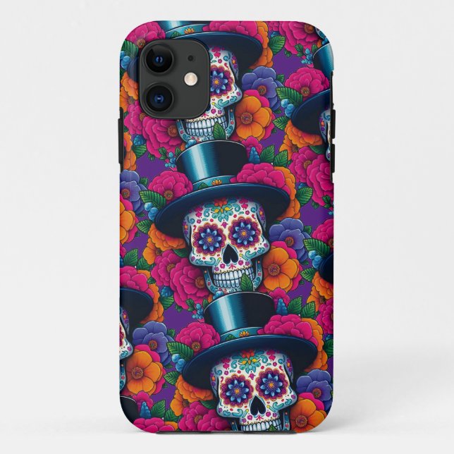 Sugar Skull Art - Top Hat Skull Case-Mate iPhone Hülle (Rückseite)