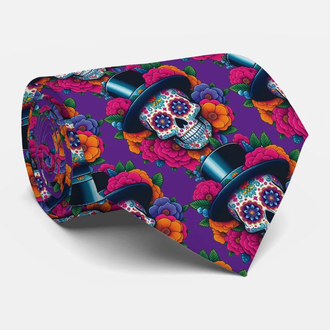 Sugar Skull Art - Top Hat Skull Krawatte (Gerollt)