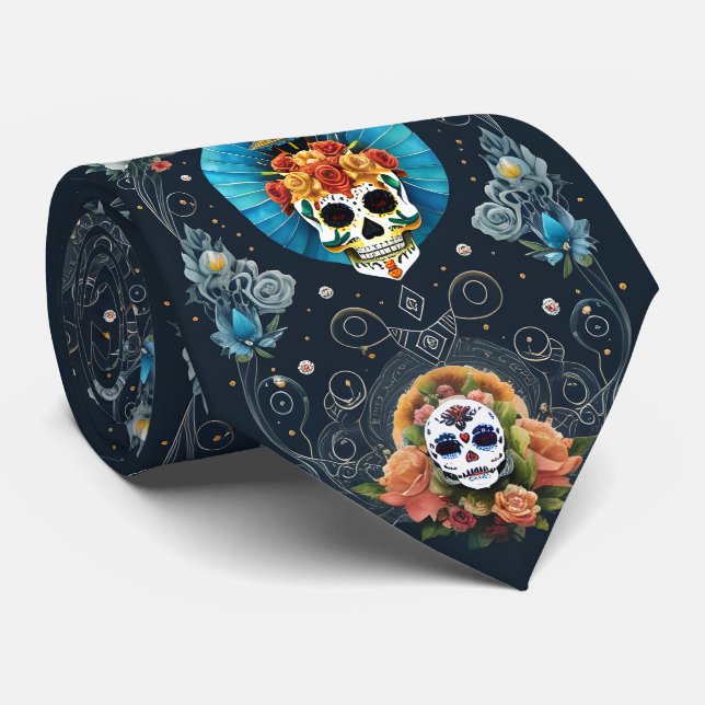 Sugar Skull Art - Vibranno Dia de los Muertos Krawatte (Gerollt)