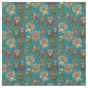 Sugar Skull Art Vintag Skelett Altar Muster Stoff