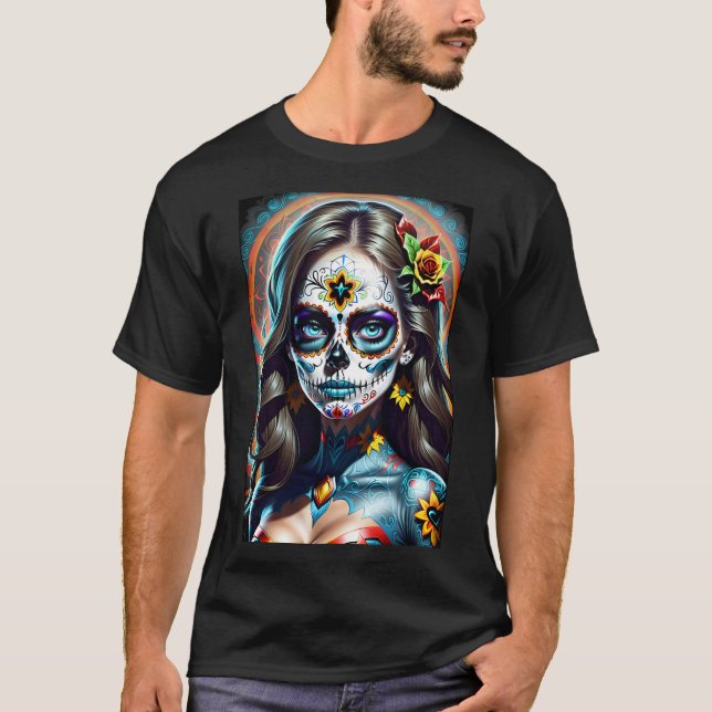 Sugar Skull Art - Vivid and Bold T-Shirt (Vorderseite)