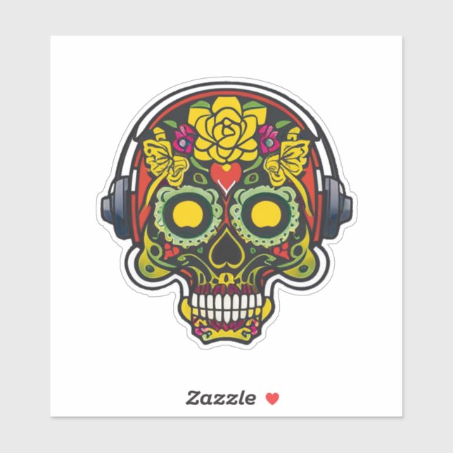 Sugar Skull Art - Vorherz und Kopfhörer Aufkleber (Blatt)