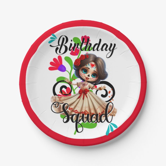 Sugar Skull Birthday Girl Pappteller (Vorderseite)