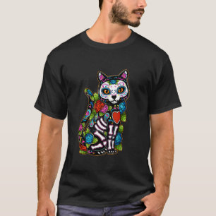 Sugar Skull Black Cat De Los Muertos Catrina Day O T-Shirt