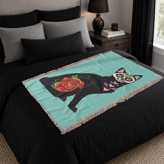Sugar Skull Black Cat Decke (Von Creator hochgeladen)