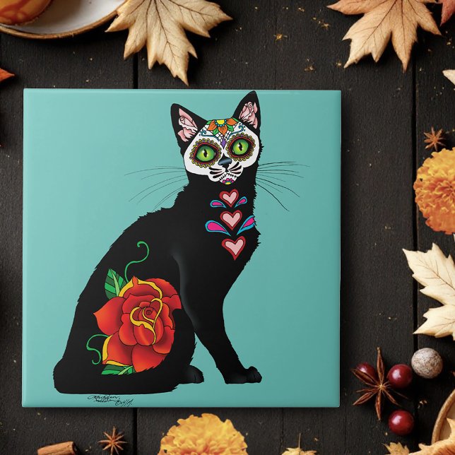 Sugar Skull Black Cat Fliese (Von Creator hochgeladen)