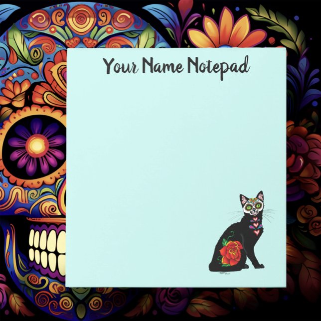Sugar Skull Black Cat Notizblock (Von Creator hochgeladen)