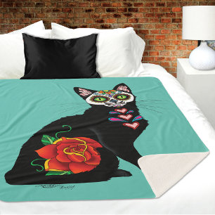 Sugar Skull Black Cat Sherpadecke