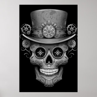 Sugar Skull Black + White Image on a Wall Poster