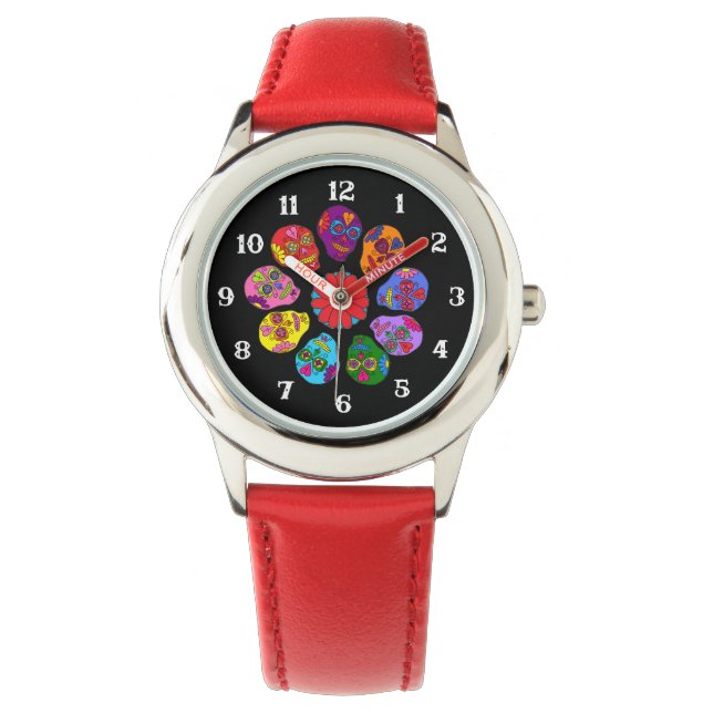 Sugar Skull Blume Armbanduhr (Vorderseite)