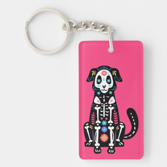 Sugar Skull Calavera Hund IV Schlüsselanhänger (Vorderseite)