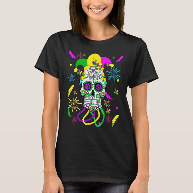 Sugar Skull Carnival Mask Jester Hat Mardi Gras Gi T-Shirt (Vorderseite)