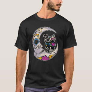 Sugar Skull Cat Moon Dia De Los Muertos Mexican Da T-Shirt