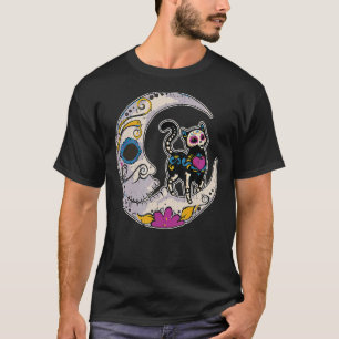 Sugar Skull Cat Moon Dia De Los Muertos Mexican Da T-Shirt