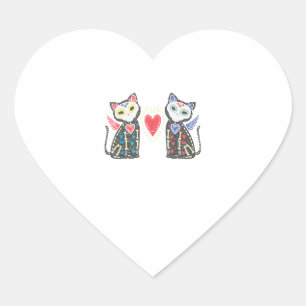 Sugar Skull Cats Calavera Dia De Muertos Mexican H Herz-Aufkleber