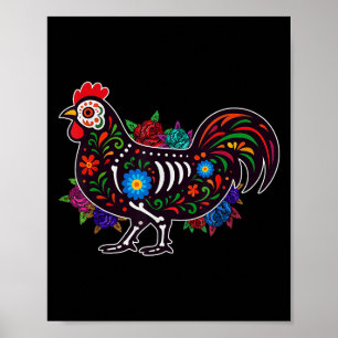 Sugar Skull Chicken Dia De Muertos Halloween Tag O Poster