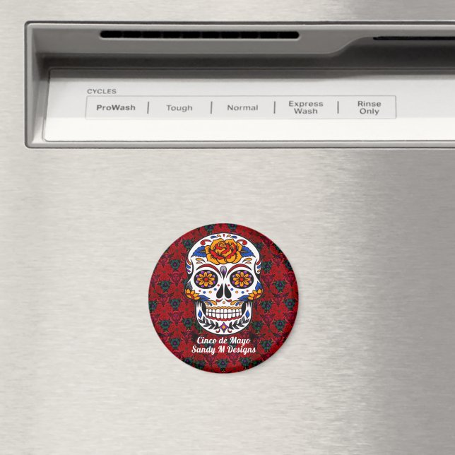 Sugar Skull Cinco de Mayo Rote Blume Name Magnet (In Situ (Geschirrspüler))