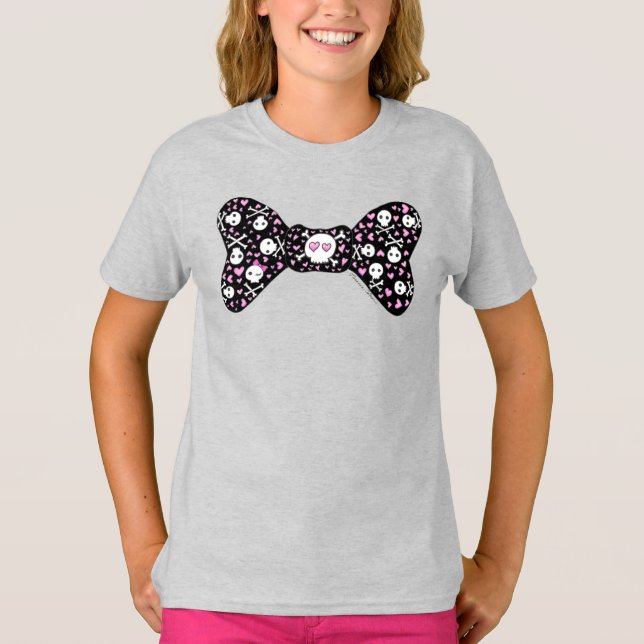 Sugar Skull Crossbones Polka Dot Bow T-Shirt (Vorderseite)