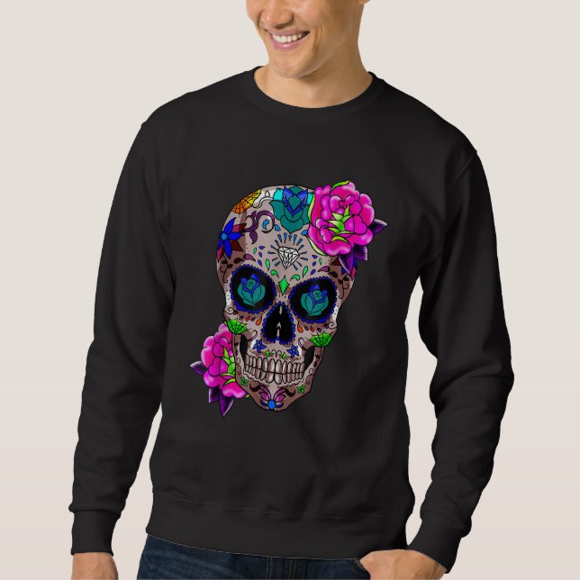 Sugar Skull Day Of The Dead Cool Bone Head Skulls  Sweatshirt (Vorderseite)