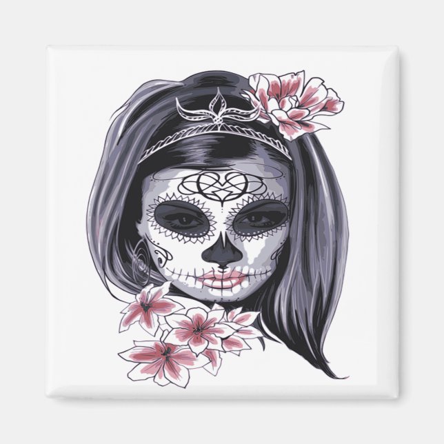 Sugar Skull Day of the Dead Día de Muertos Magnet (Vorne)
