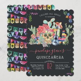 Sugar Skull Day of the Dead Quinceañera Einladung
