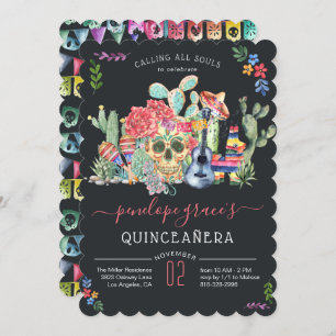 Sugar Skull Day of the Dead Quinceañera Einladung