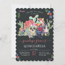 Sugar Skull Day of the Dead Quinceañera Einladung