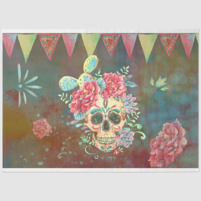 Sugar Skull Decoupage Paper Dia de Los Muertos Seidenpapier (Vorderseite)