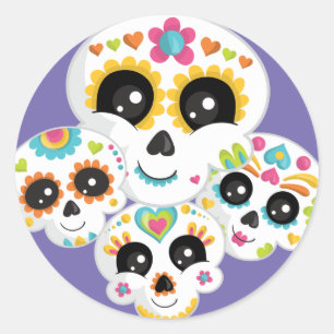 Sugar Skull Dia de La Muerte Halloween Cl Runder Aufkleber
