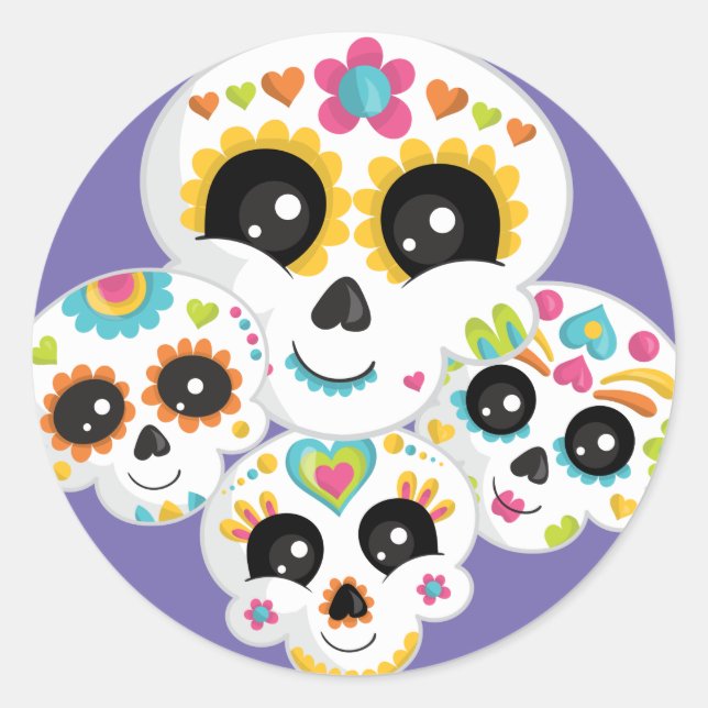 Sugar Skull Dia de La Muerte Halloween Cl Runder Aufkleber (Vorderseite)