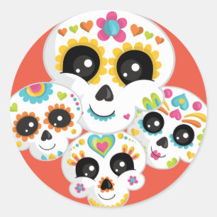 Sugar Skull Dia de La Muerte Halloween Cl Runder Aufkleber