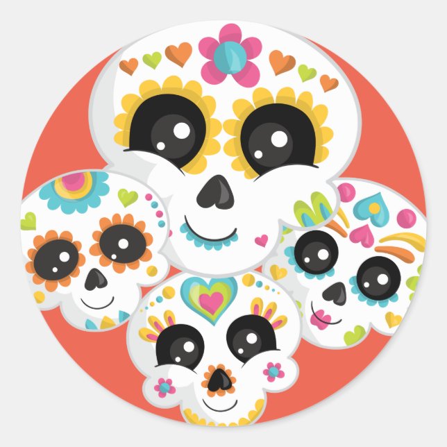 Sugar Skull Dia de La Muerte Halloween Cl Runder Aufkleber (Vorderseite)