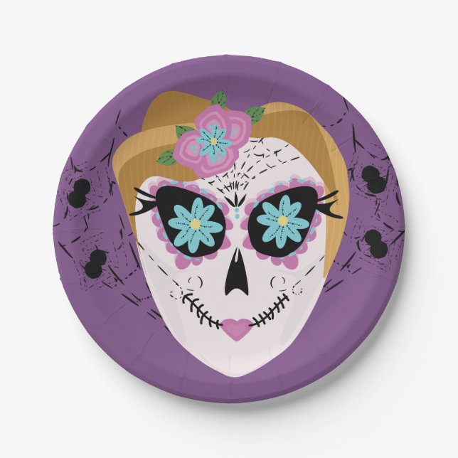 Sugar Skull Dia De Los Muertos Halloween Pappteller (Vorderseite)
