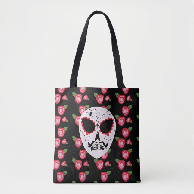 Sugar Skull Dia De Los Muertos Rose Tasche (Vorderseite)
