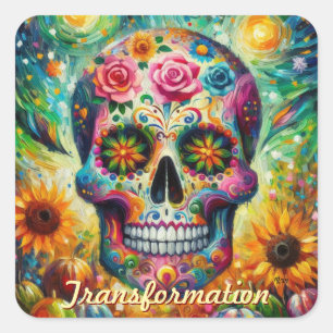 Sugar Skull Dia De Los Muertos Tag der Toten Quadratischer Aufkleber