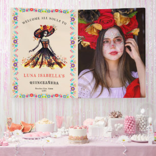 Sugar Skull Dia de Muertos Day Dead Welcome Sign Banner