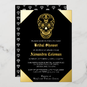 Sugar Skull Diamond Brautparty Foil Einladung