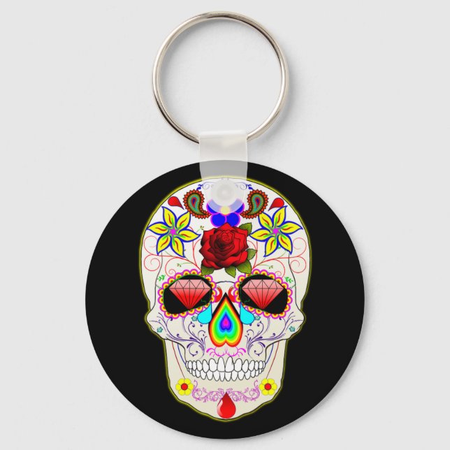 Sugar Skull Diamond Eyes Button Schlüsselanhänger (Vorderseite)