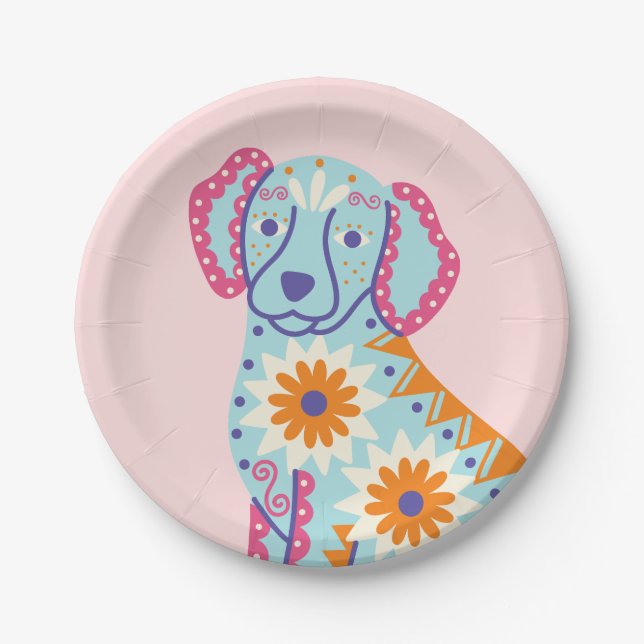 Sugar Skull Dog Day of the Dead Paper Tellers Pappteller (Vorderseite)