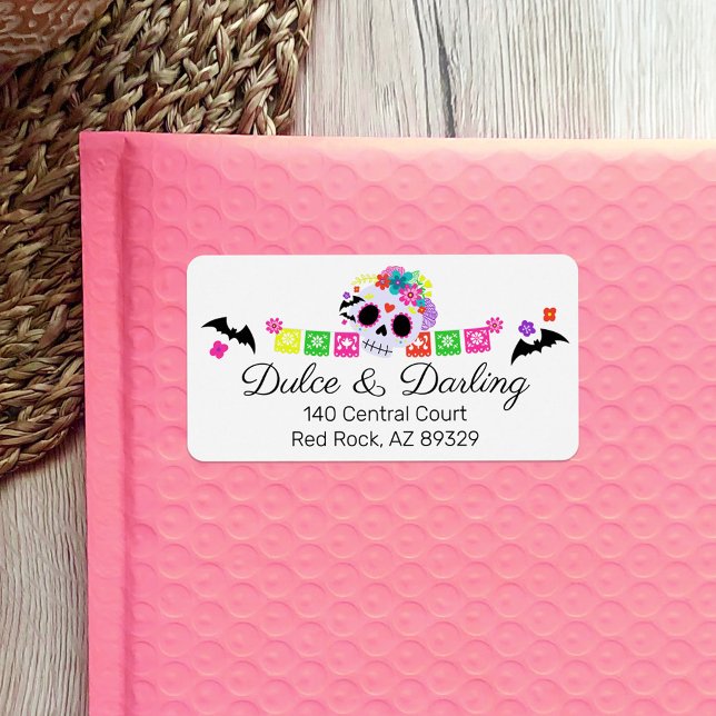 Sugar Skull Floral Calavera Papel Picado Boutique Adressaufkleber (Von Creator hochgeladen)