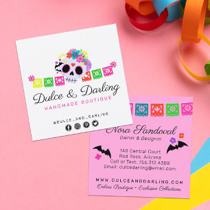 Sugar Skull Floral Calavera Papel Picado Boutique Quadratische Visitenkarte