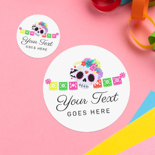 Sugar Skull Floral Calavera Papel Picado Boutique Runder Aufkleber