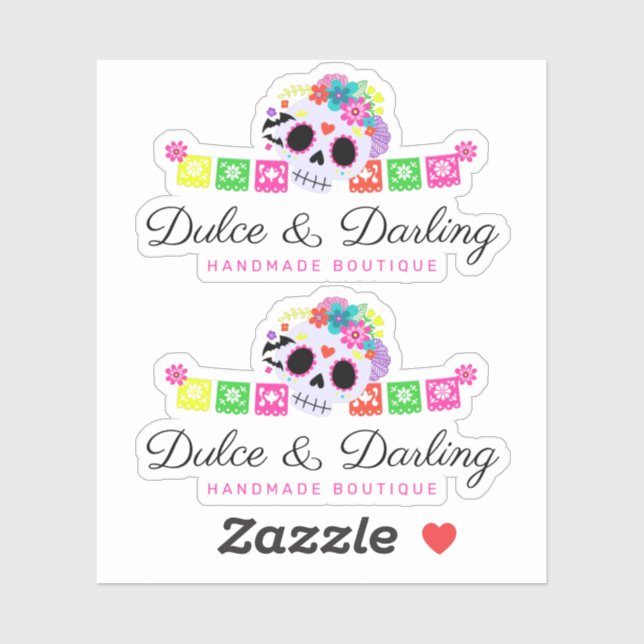 Sugar Skull Floral Calavera Papel Picado Logo Aufkleber (Blatt)