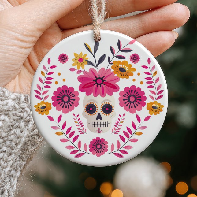 Sugar Skull Floral Cinco de Mayo Foto Keramik Ornament (Von Creator hochgeladen)