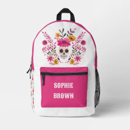 Sugar Skull Fuchsia Blume Individuelle Name Bedruckter Rucksack
