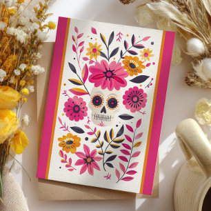 Sugar Skull Fuchsia Mexikanische Blume Cinco de Ma Postkarte