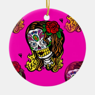 sugar skull girl keramik ornament