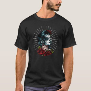 Sugar Skull Girl Rose Dia De Los Muertos Mexikanis T-Shirt